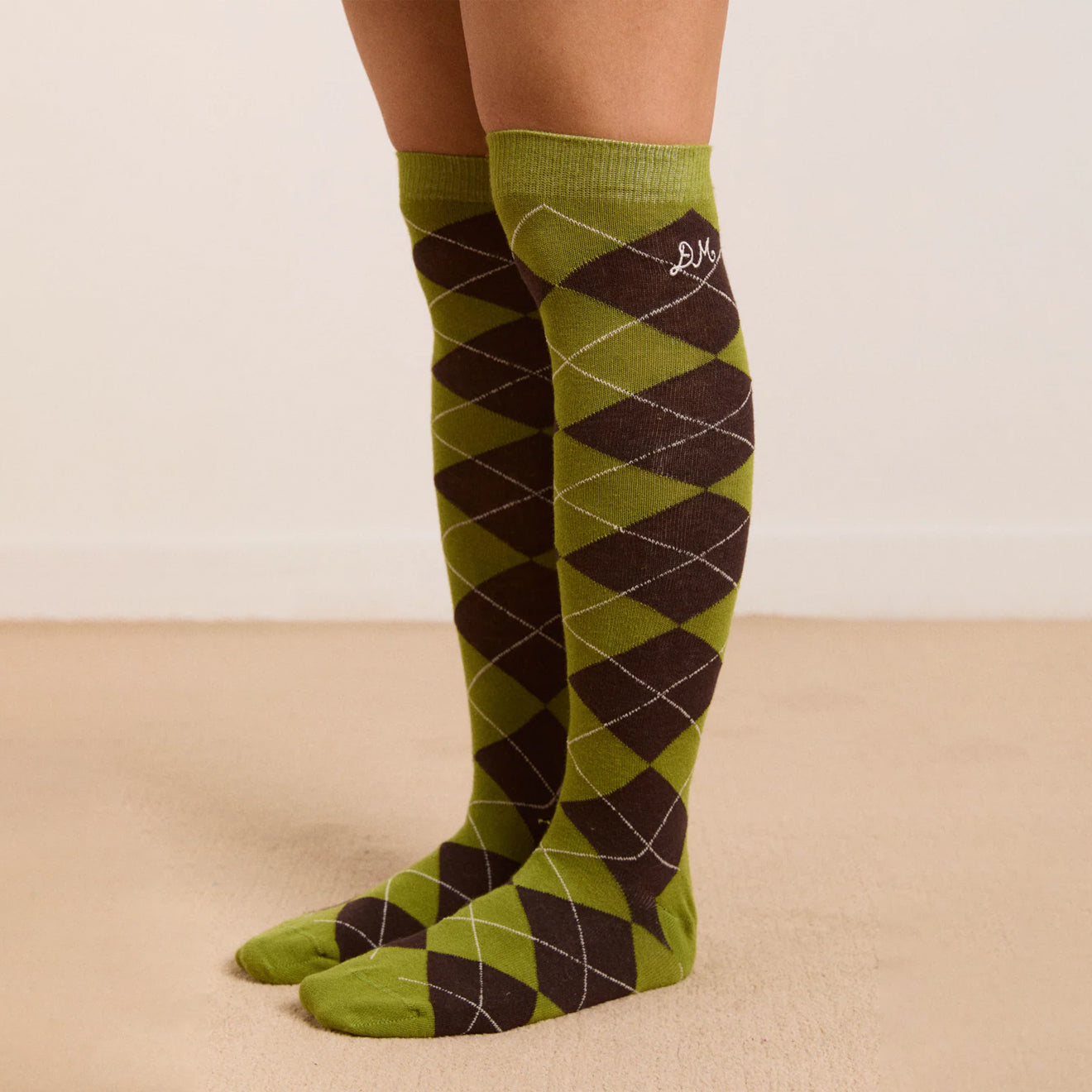 Damson Madder Knee Length Argyle Socks Olive / Burg - pam pam 