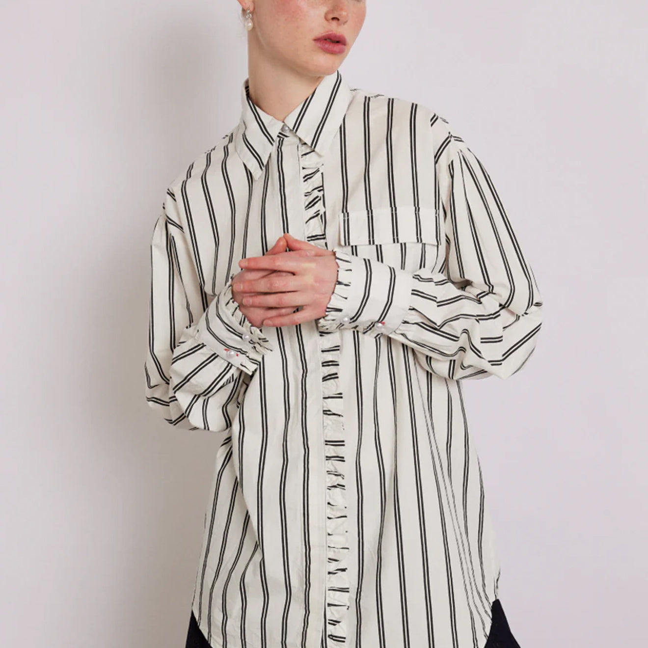 Damson Madder Kylie Ruffle Shirt White Stripe