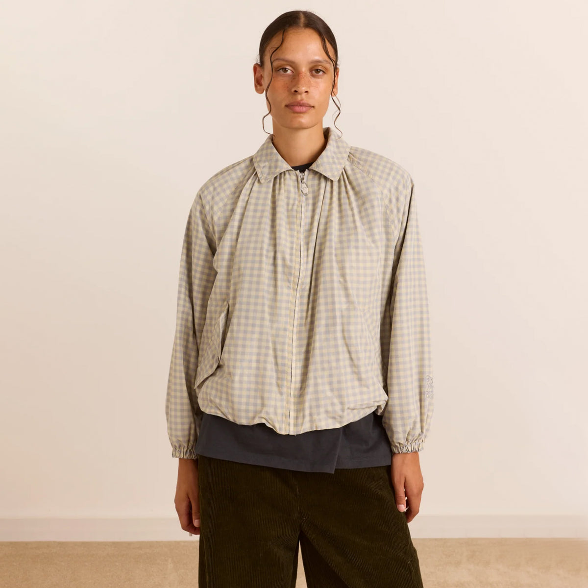 Damson Madder Lailah Lightweight Bomber Jacket Dark Grey / Check Grey