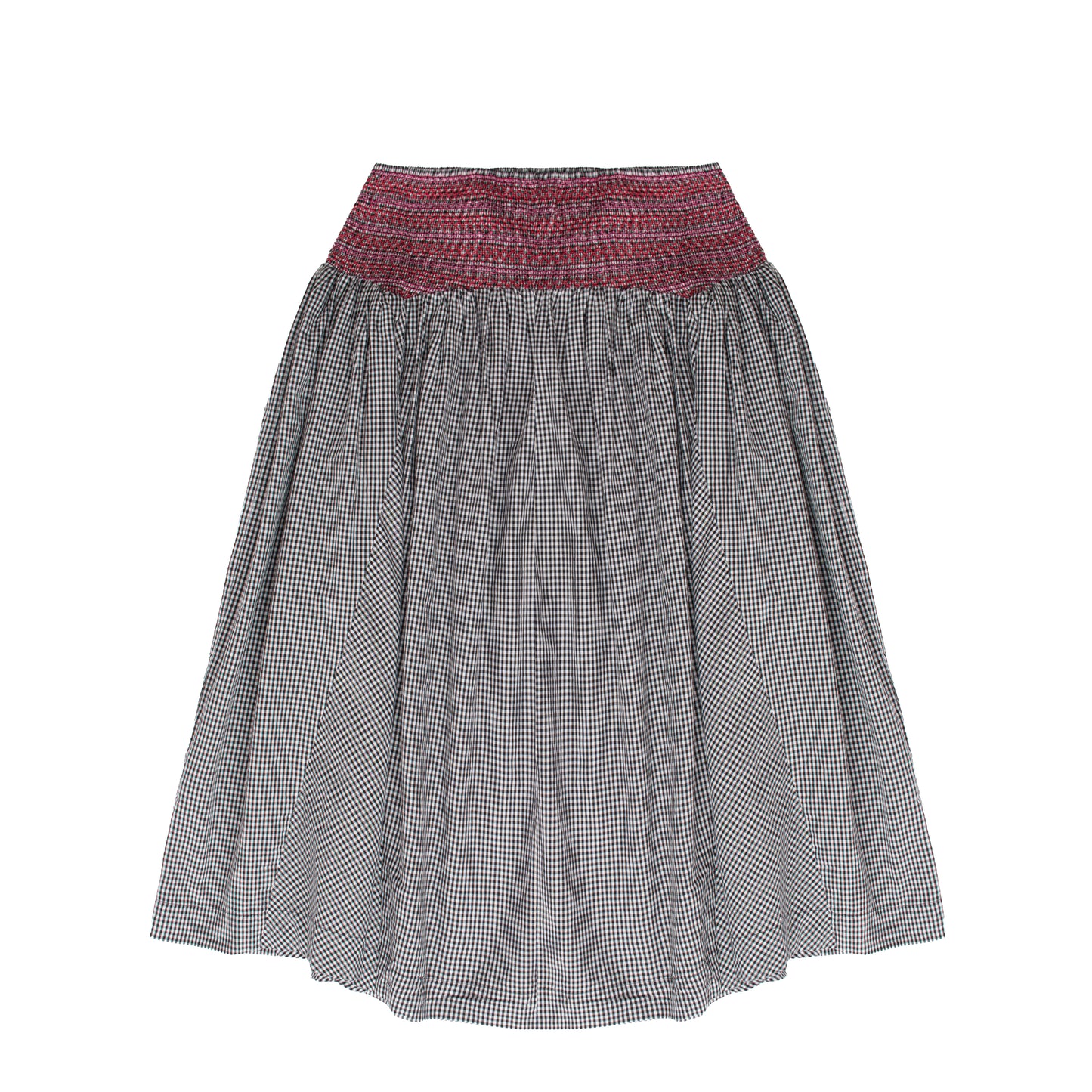 Damson Madder Layla Godet Midi Skirt Black & White Gingham