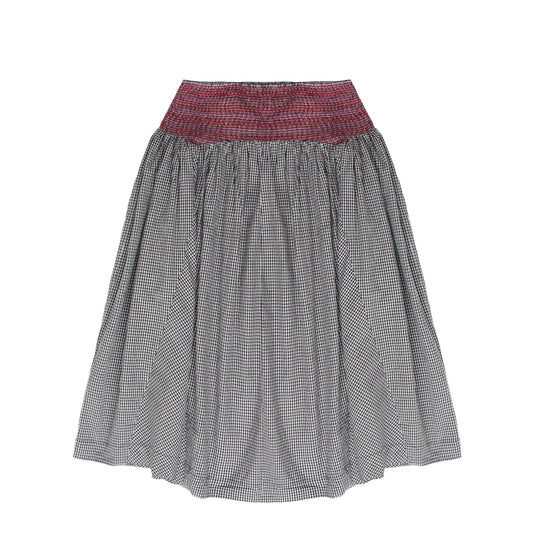 Damson Madder Layla Godet Midi Skirt Black & White Gingham