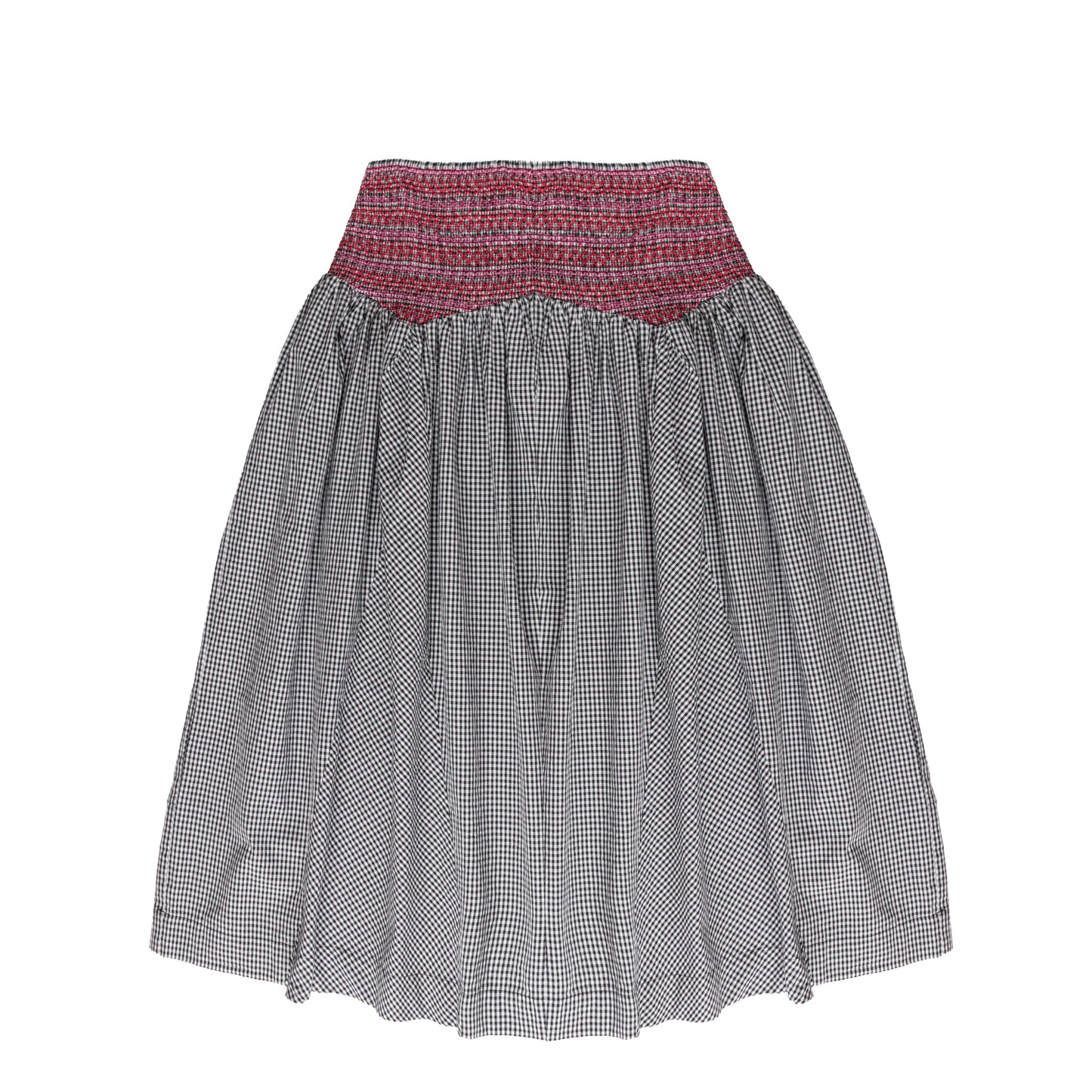 Damson Madder Layla Godet Midi Skirt Black & White Gingham