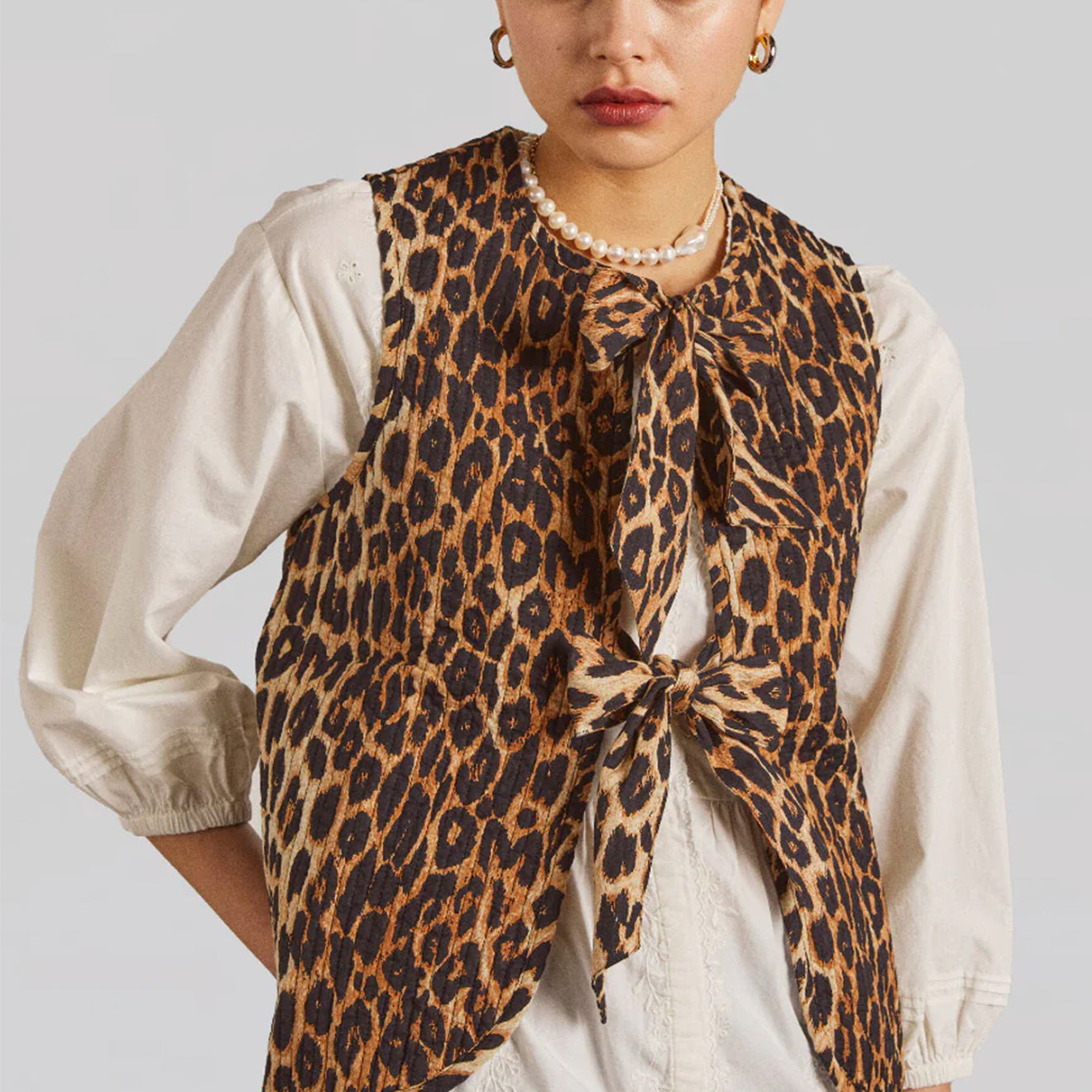 Damson Madder Leopard Tie Front Tilly Gilet Brown