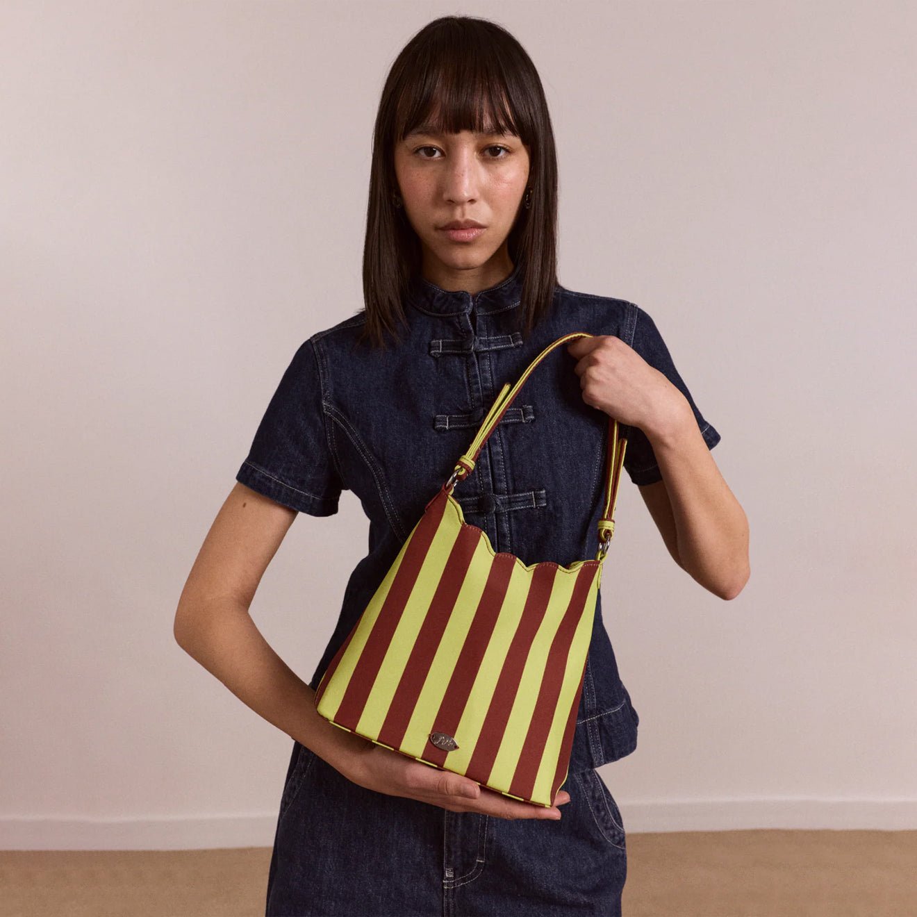 Damson Madder Lorelai Bag Avocado / Chocolate Stripe