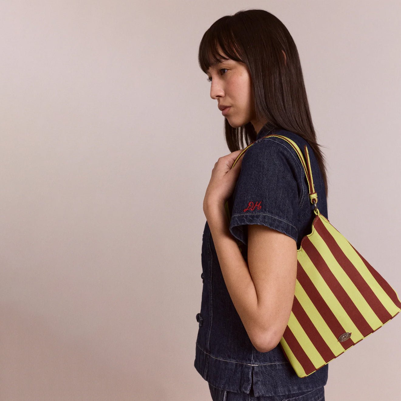 Damson Madder Lorelai Bag Avocado / Chocolate Stripe