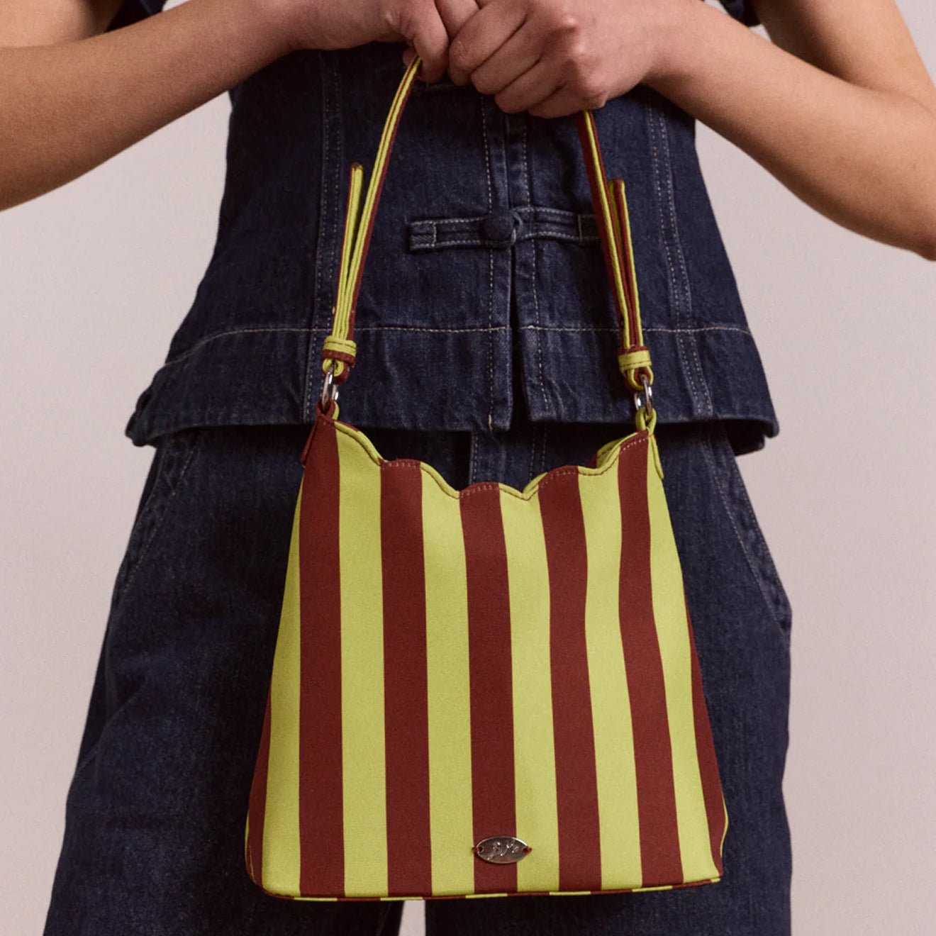 Damson Madder Lorelai Bag Avocado / Chocolate Stripe