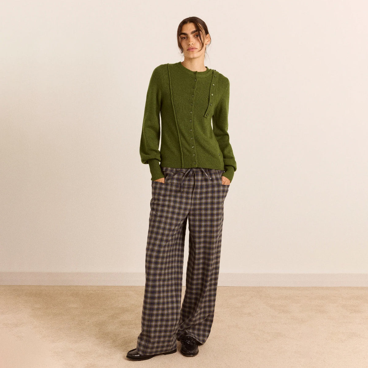 Damson Madder Marla Wool Cashmere Blend Cardigan Green