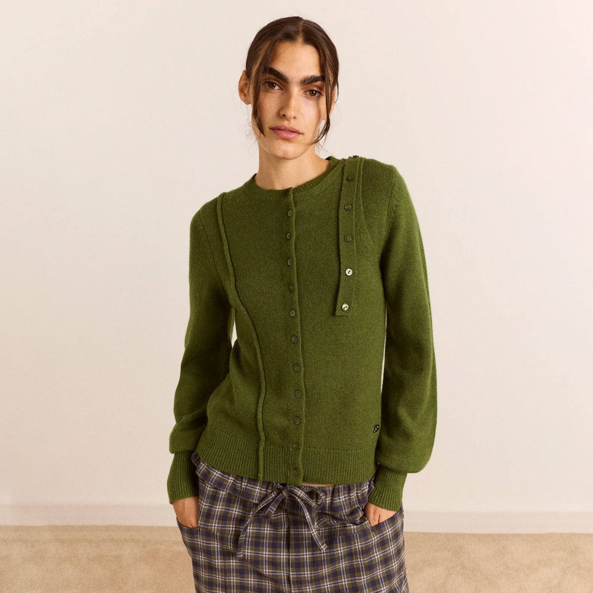 Damson Madder Marla Wool Cashmere Blend Cardigan Green