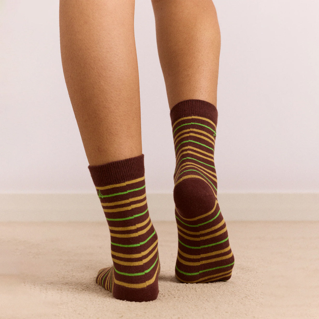 Damson Madder Multi Stripe Socks-Choc / Lime Multi
