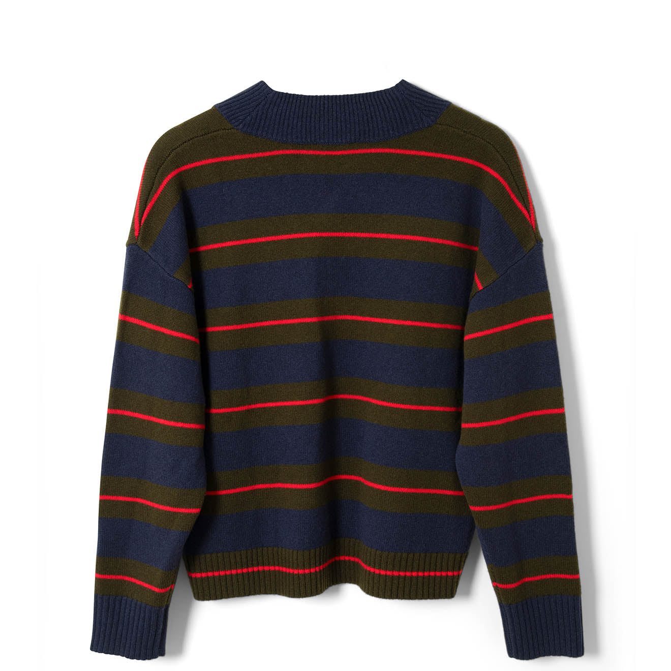 Damson Madder Odette V Neck Jumper Olive / Navy Stripe - pam pam 