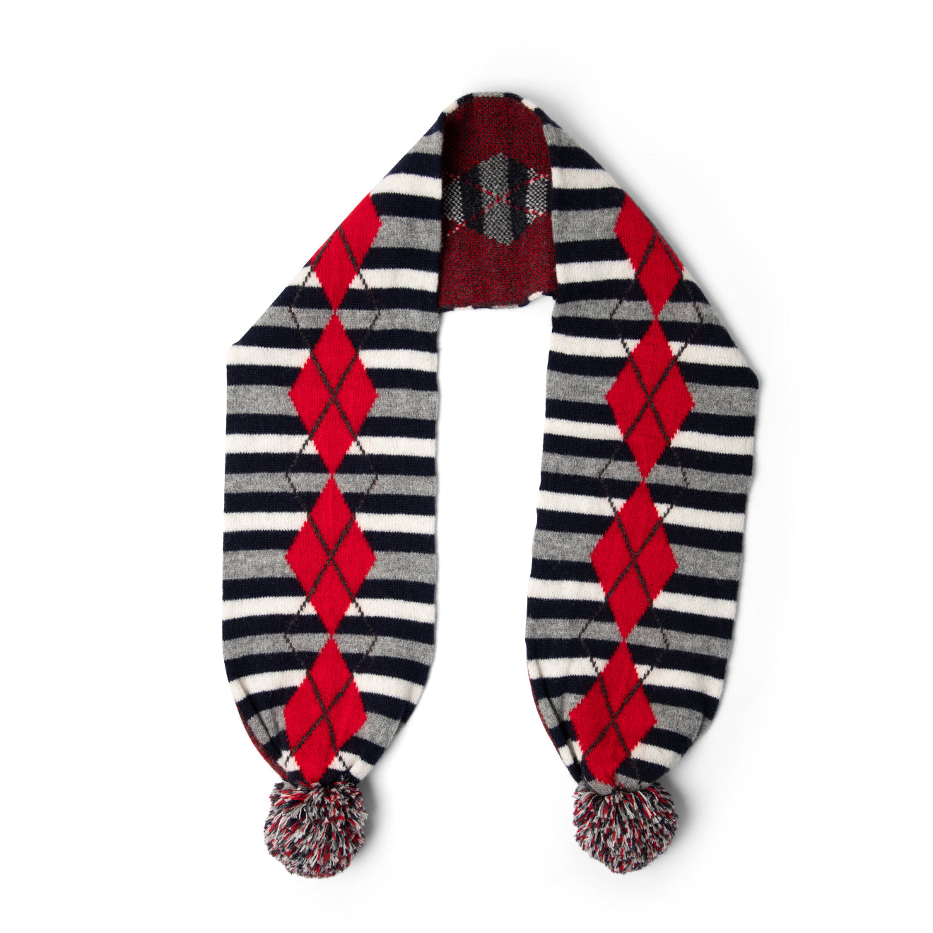 Damson Madder Pom Pom Scarf Argyle Stripe