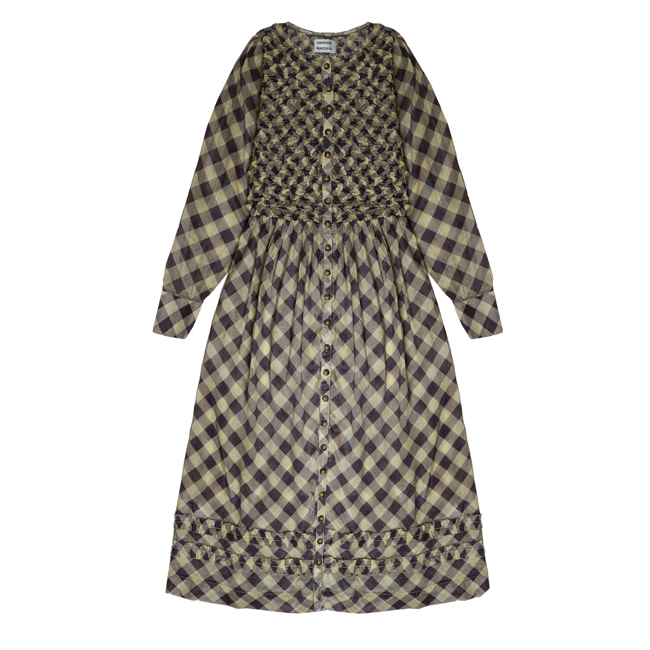 Damson Madder Posey Cardi Midi Dress Sheer Butter Gingham