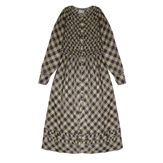 Damson Madder Posey Cardi Midi Dress Sheer Butter Gingham