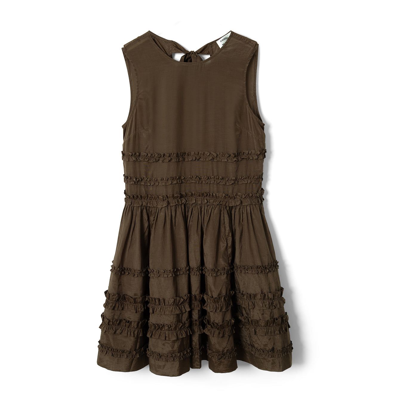 Damson Madder Reed Drop Waist Ruffle Midi Dress Sheer Choc