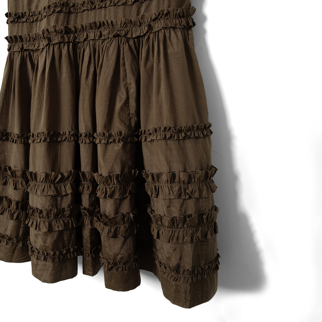 Damson Madder Reed Drop Waist Ruffle Midi Dress Sheer Choc