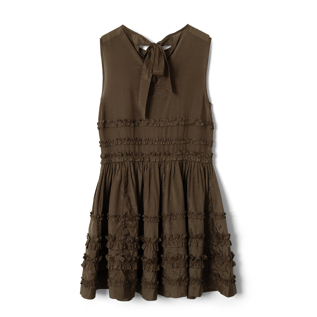 Damson Madder Reed Drop Waist Ruffle Midi Dress Sheer Choc