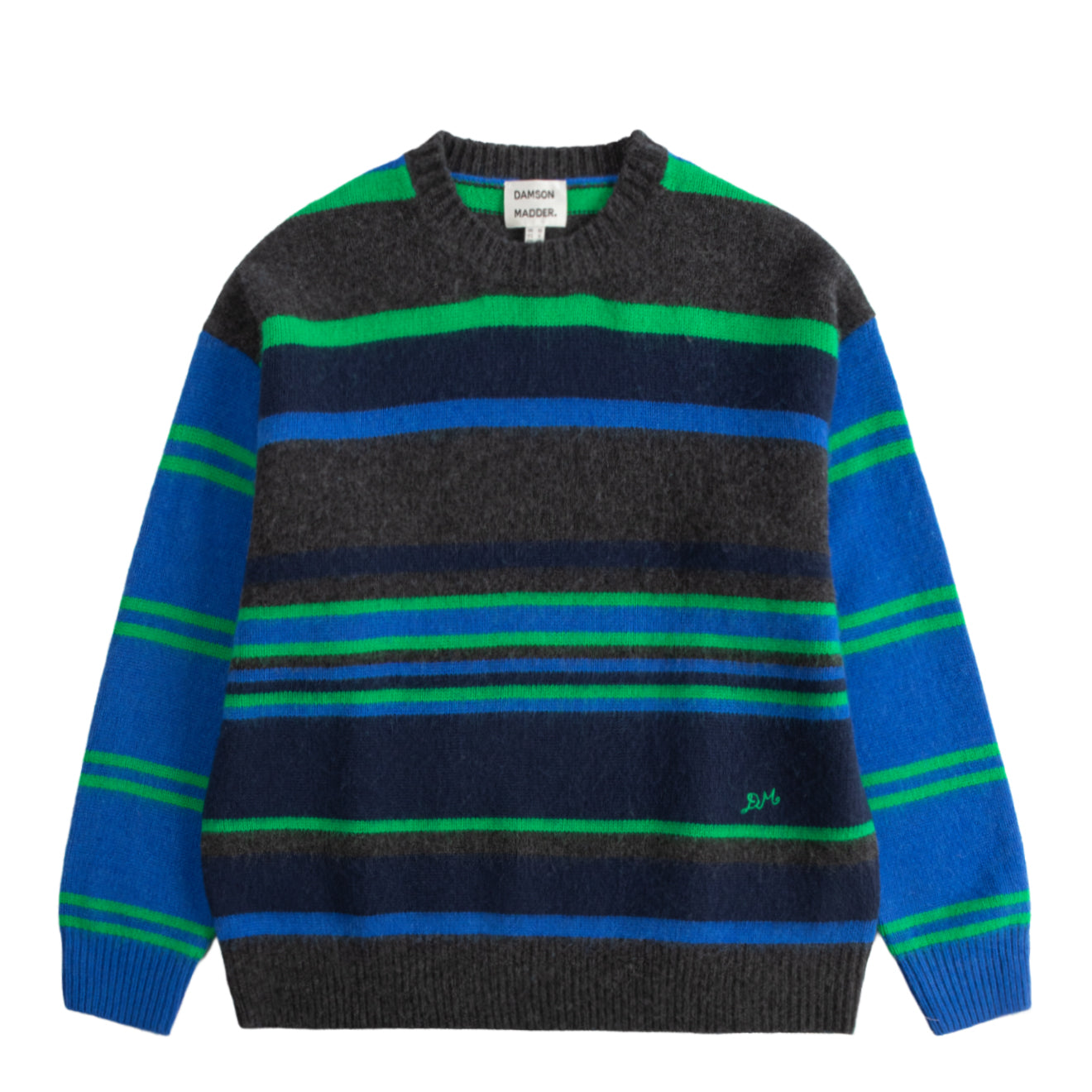 Damson Madder Rene Merino Wool V Jumper Green / Blue Stripe