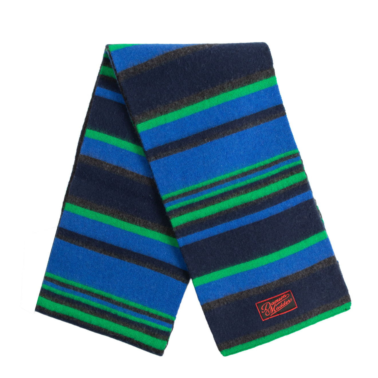 Damson Madder Rene Scarf In Merino Wool Green / Blue Stripe - pam pam 