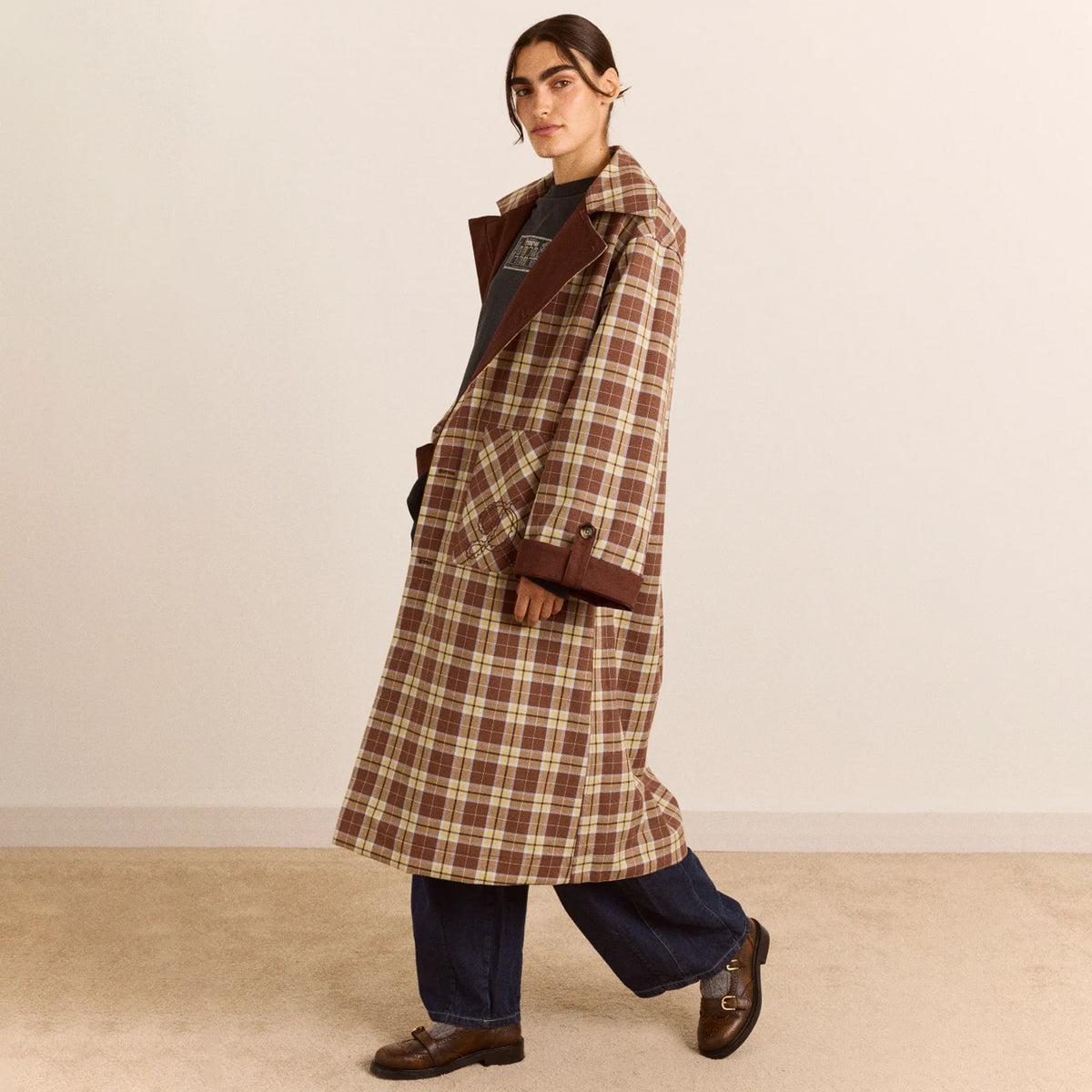 Damson Madder Reversible Longline Jerry Trench Coat Chocolate Choc