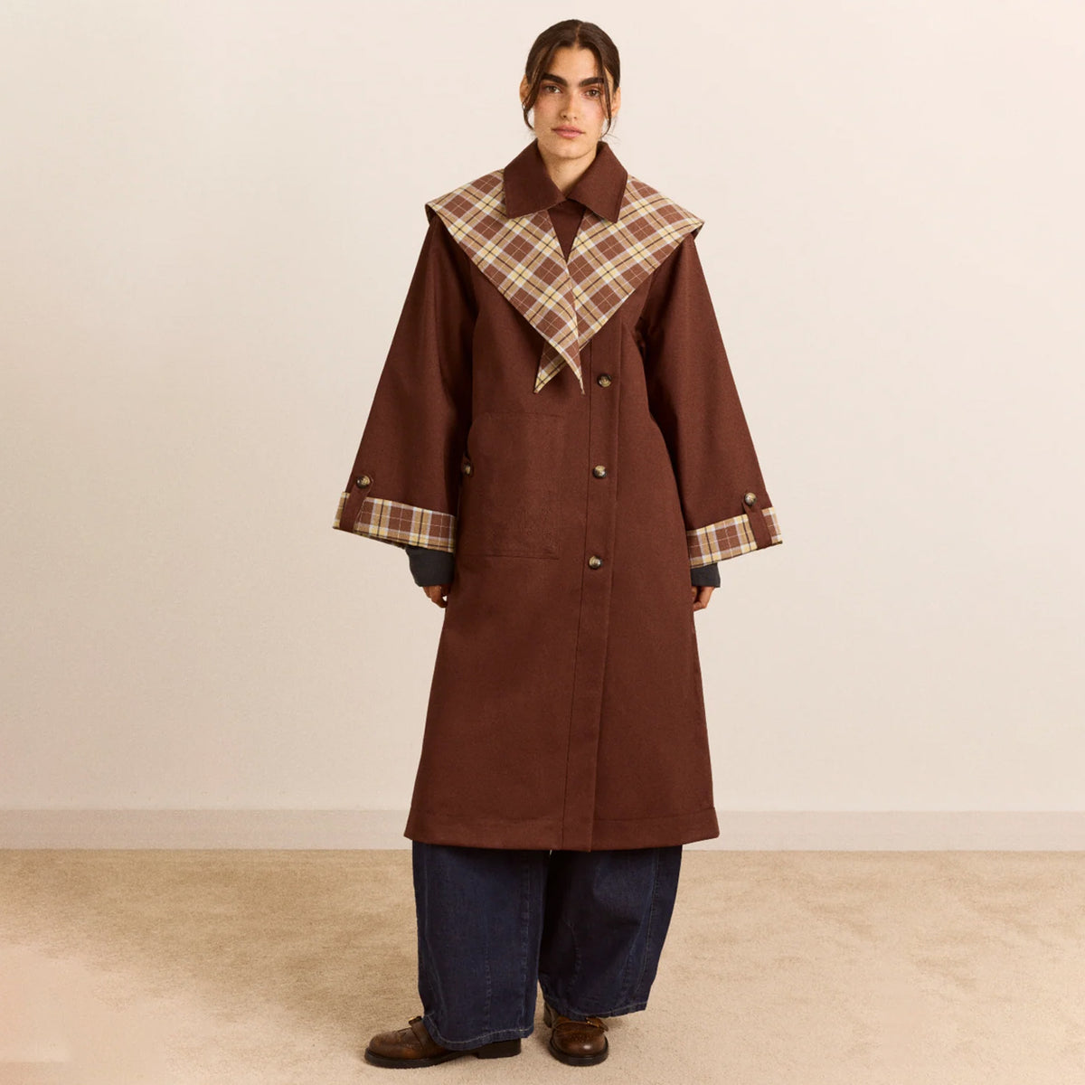Damson Madder Reversible Longline Jerry Trench Coat Chocolate Choc