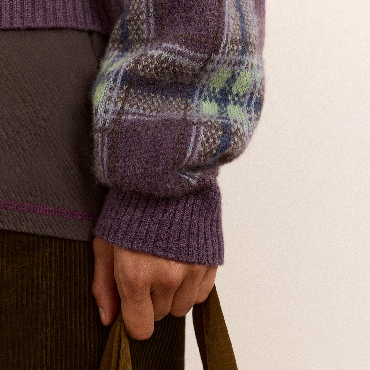 Damson Madder Saffy Merino Wool Cardigan Brushed Check Multi