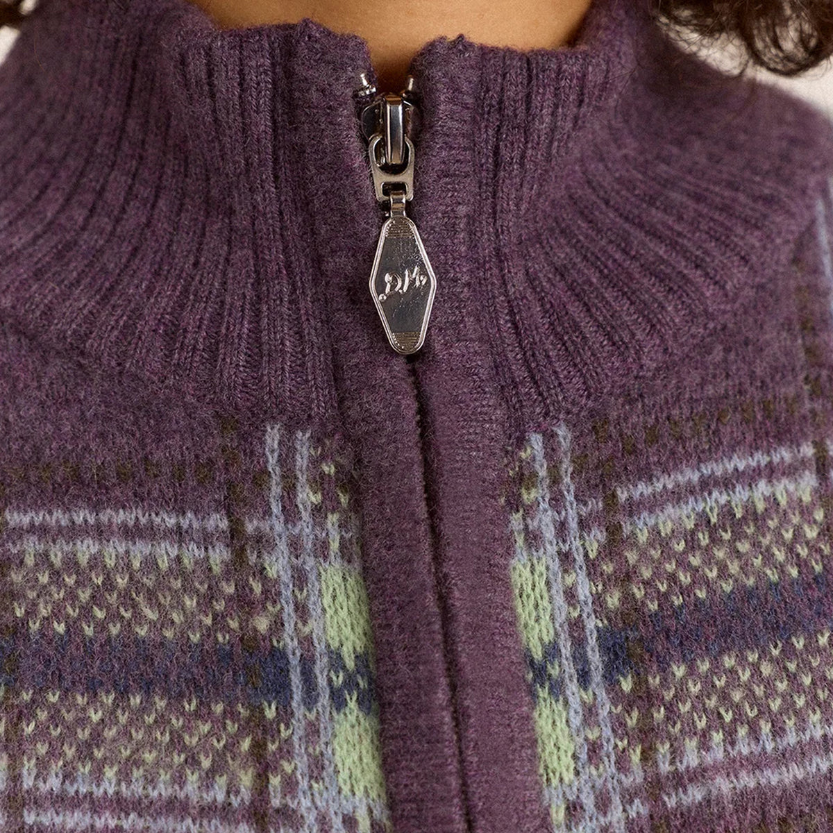 Damson Madder Saffy Merino Wool Cardigan Brushed Check Multi