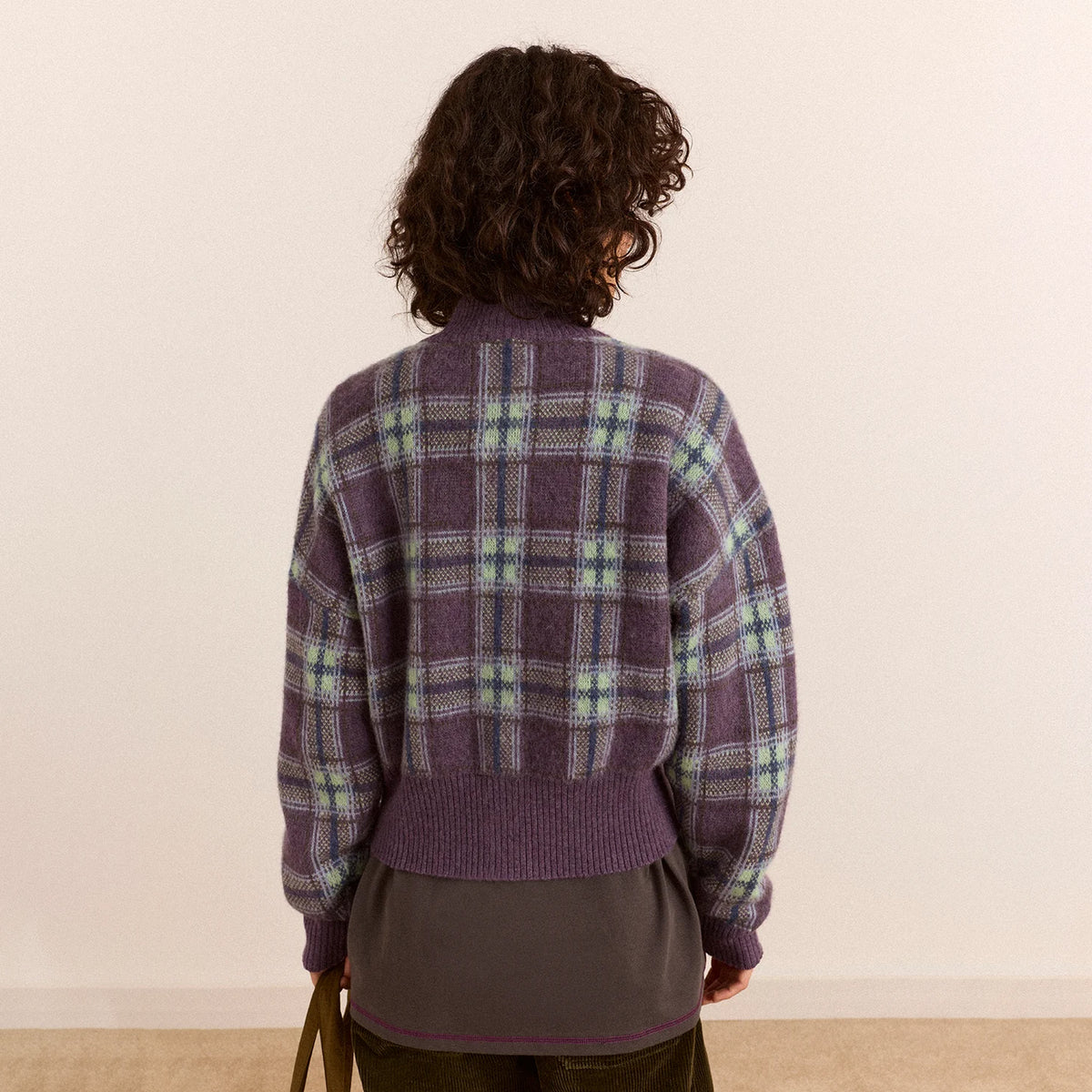 Damson Madder Saffy Merino Wool Cardigan Brushed Check Multi