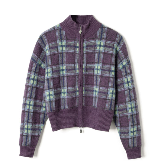 Damson Madder Saffy Merino Wool Cardigan Brushed Check Multi