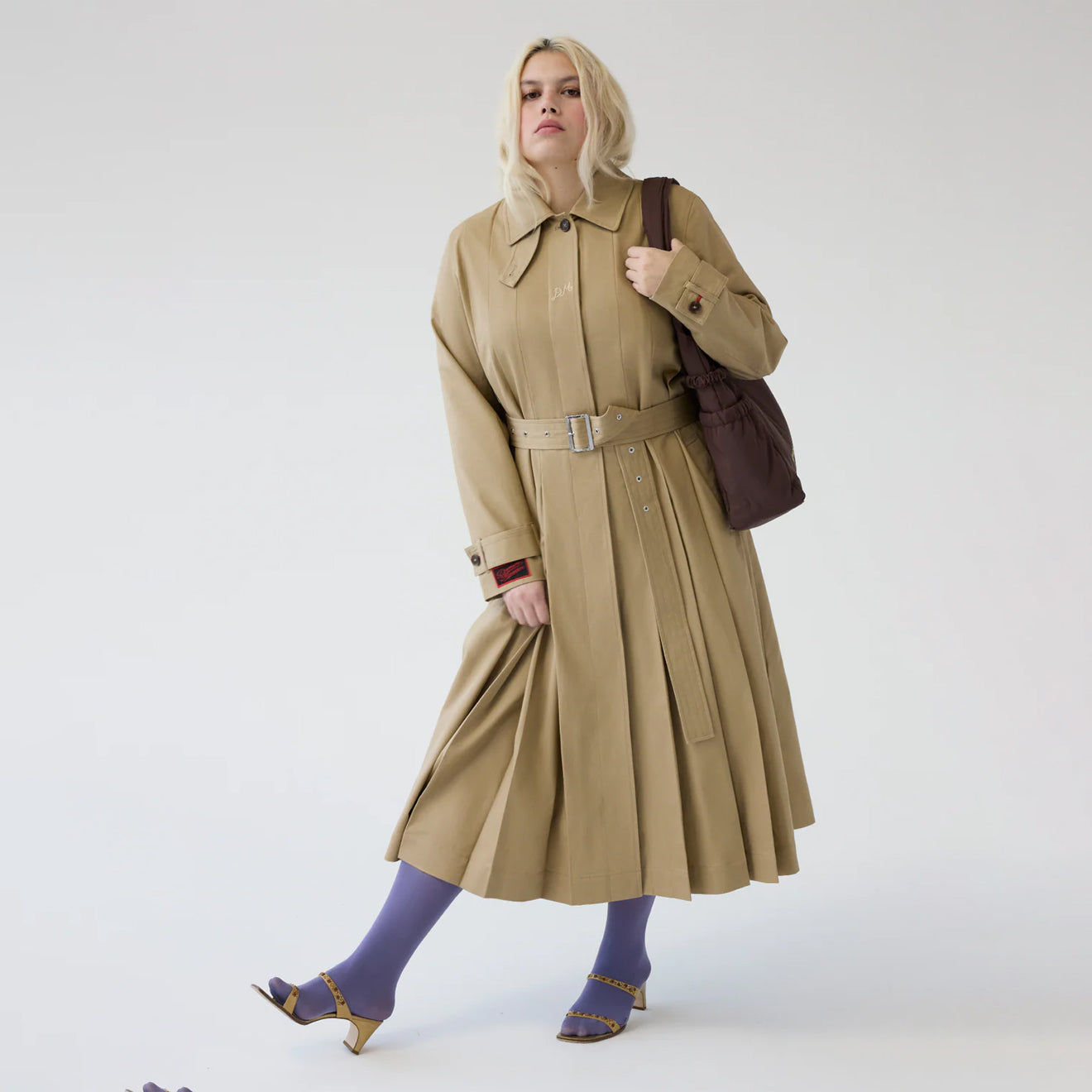 Damson Madder Sofia Pleated Trench Light Stone