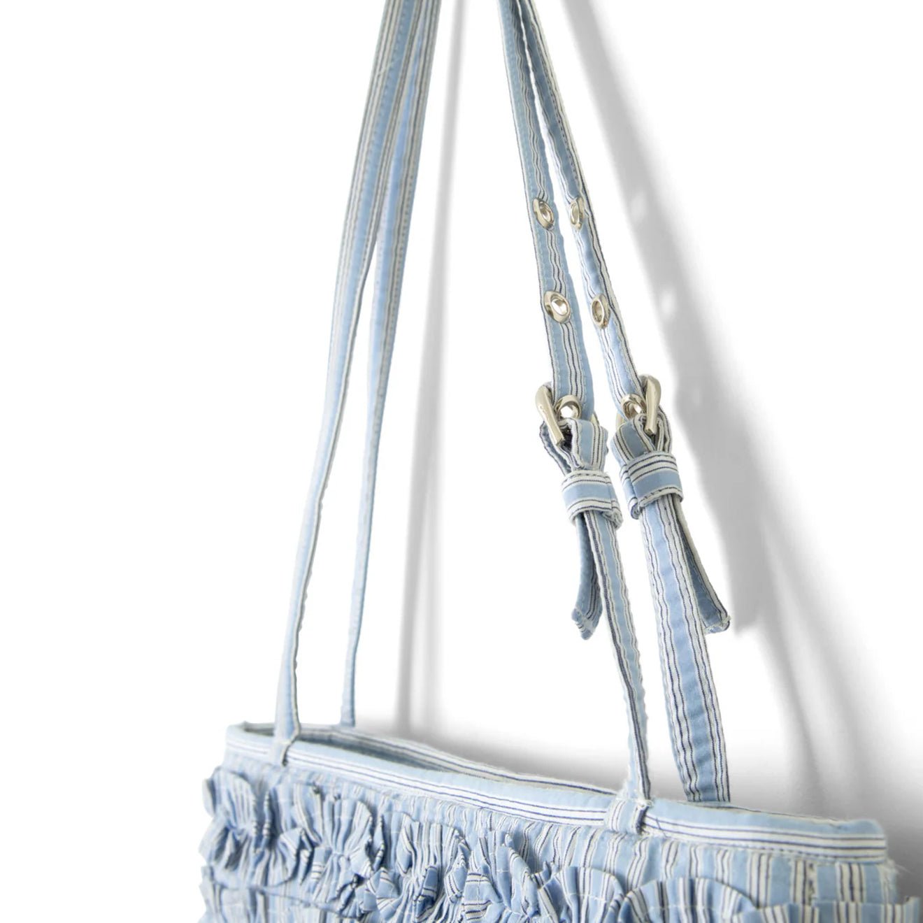 Damson Madder Sophia Ruffle Baguette Bag Blue Business Stripe
