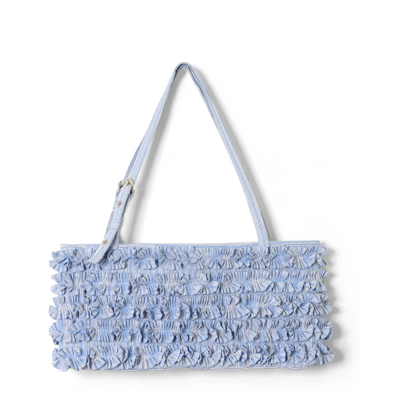 Damson Madder Sophia Ruffle Baguette Bag Blue Business Stripe