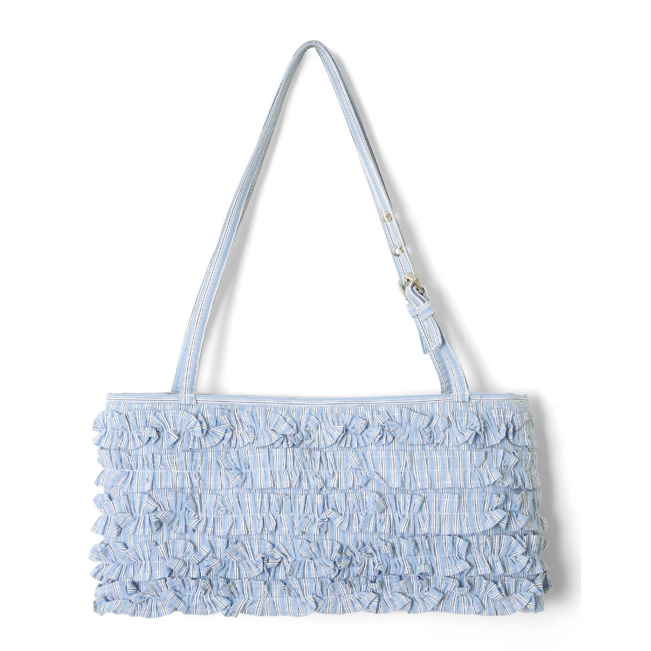 Damson Madder Sophia Ruffle Baguette Bag Blue Business Stripe
