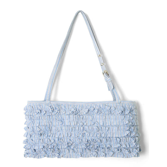 Damson Madder Sophia Ruffle Baguette Bag Blue Business Stripe