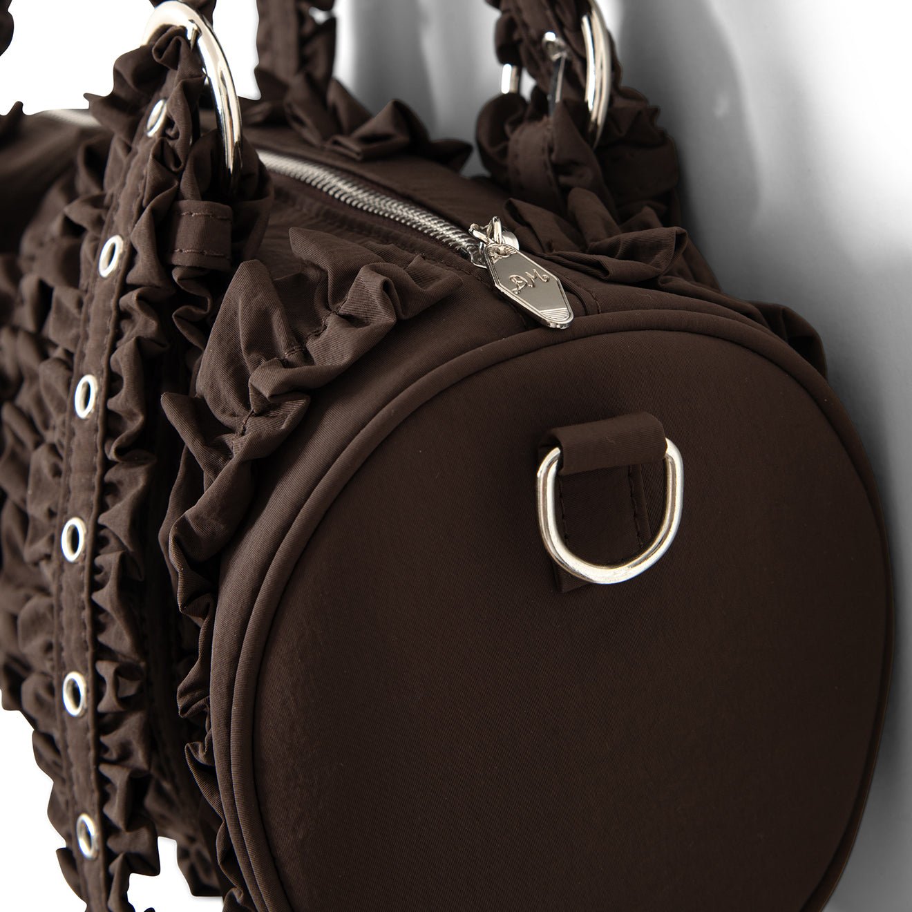Damson Madder Waverly Mini Ruffle Barrel Bag Chocolate Choc