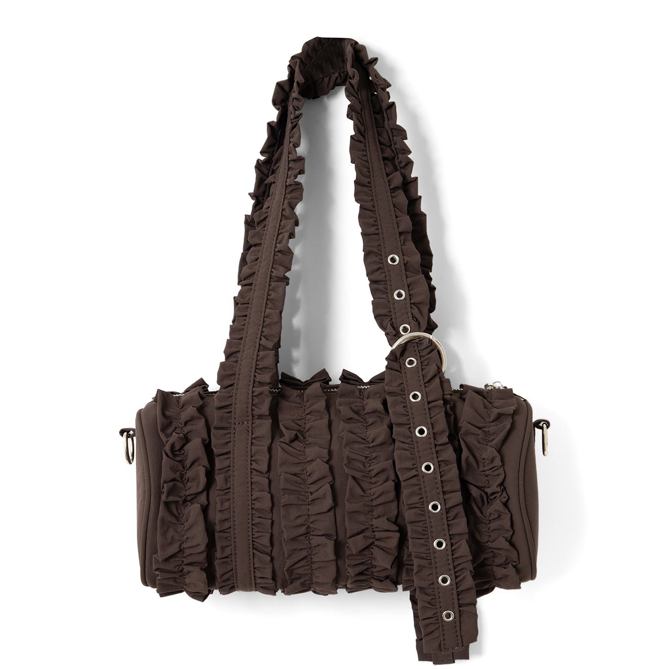Damson Madder Waverly Mini Ruffle Barrel Bag Chocolate Choc