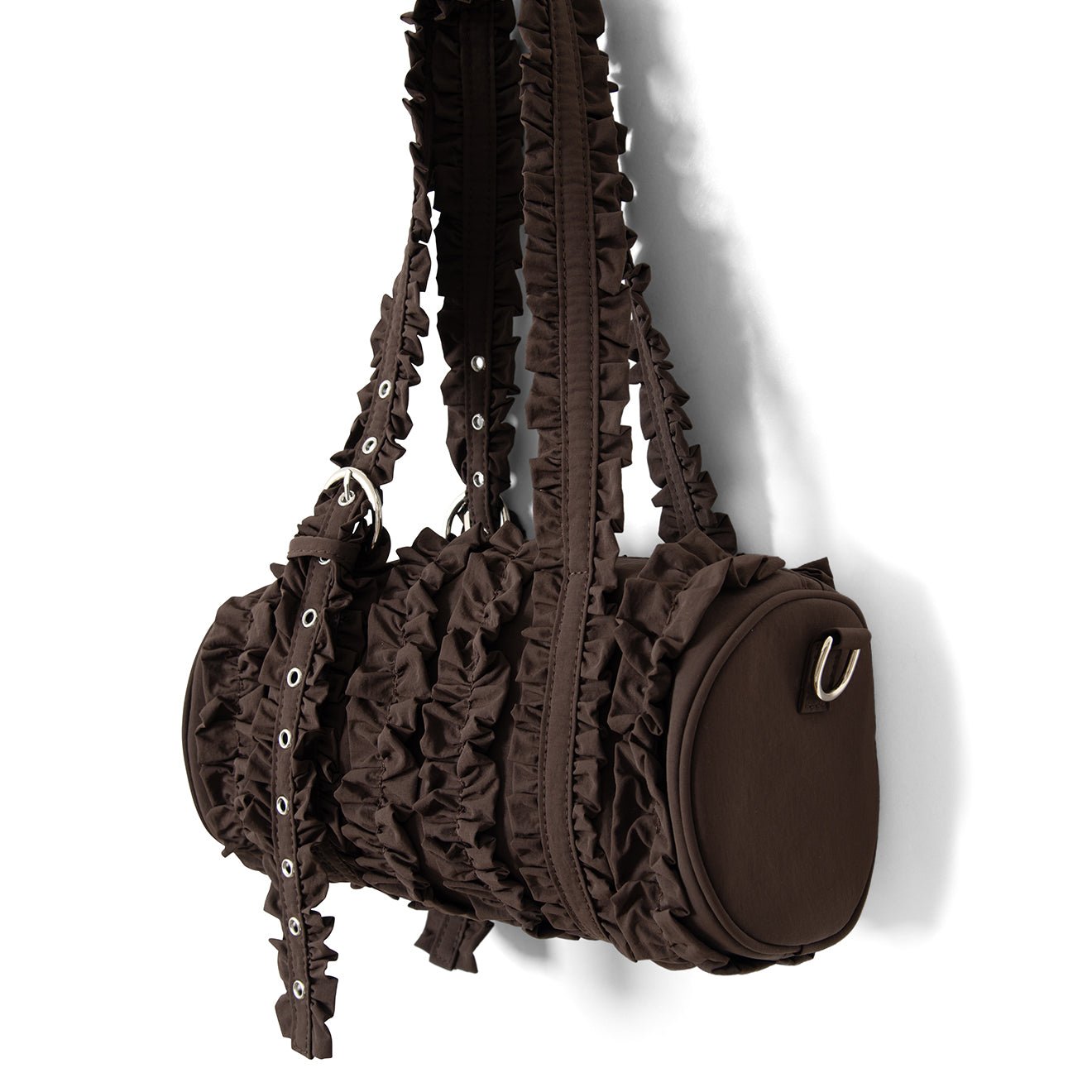 Damson Madder Waverly Mini Ruffle Barrel Bag Chocolate Choc