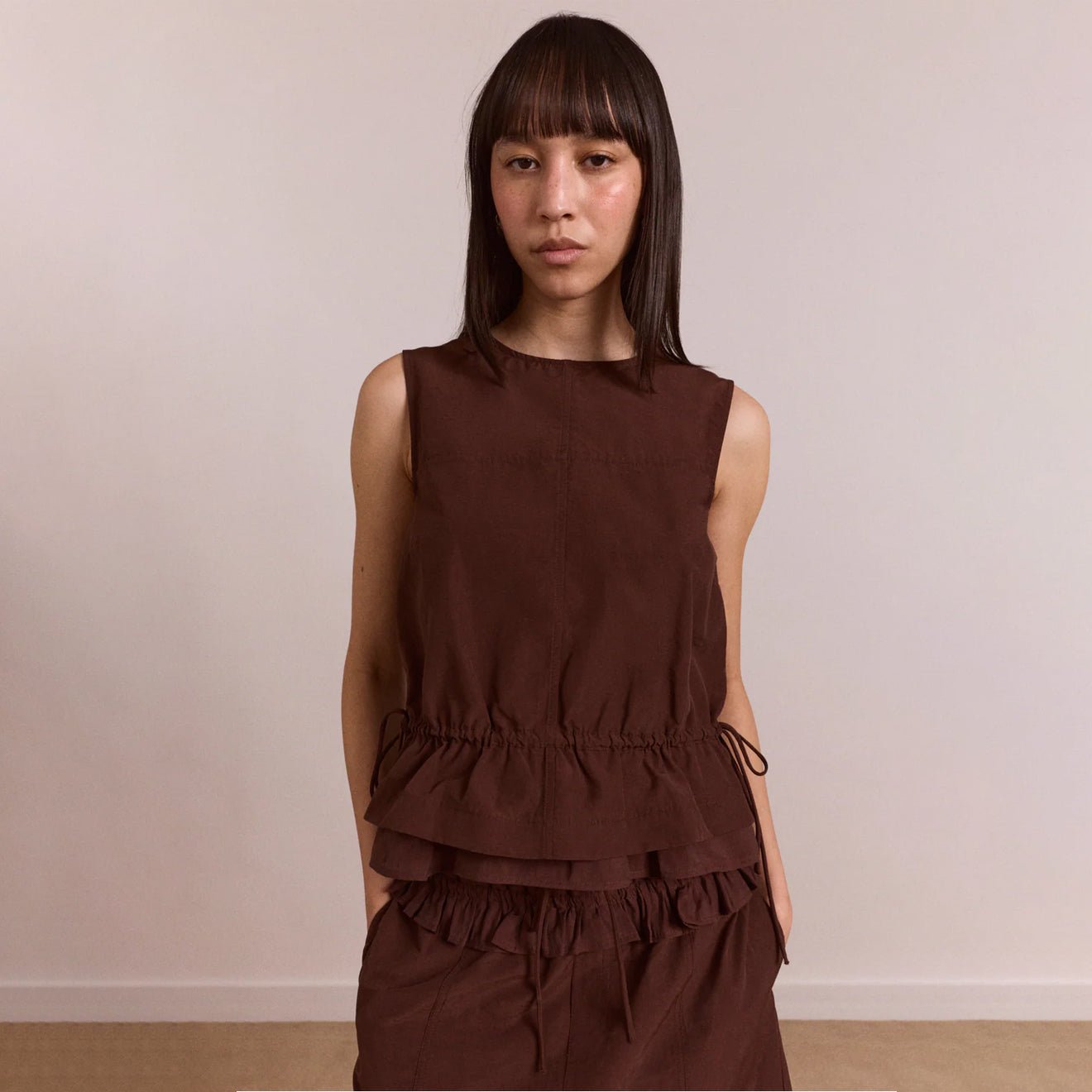 Damson Madder Womens Ailani Sheer Panel Blouse Choc