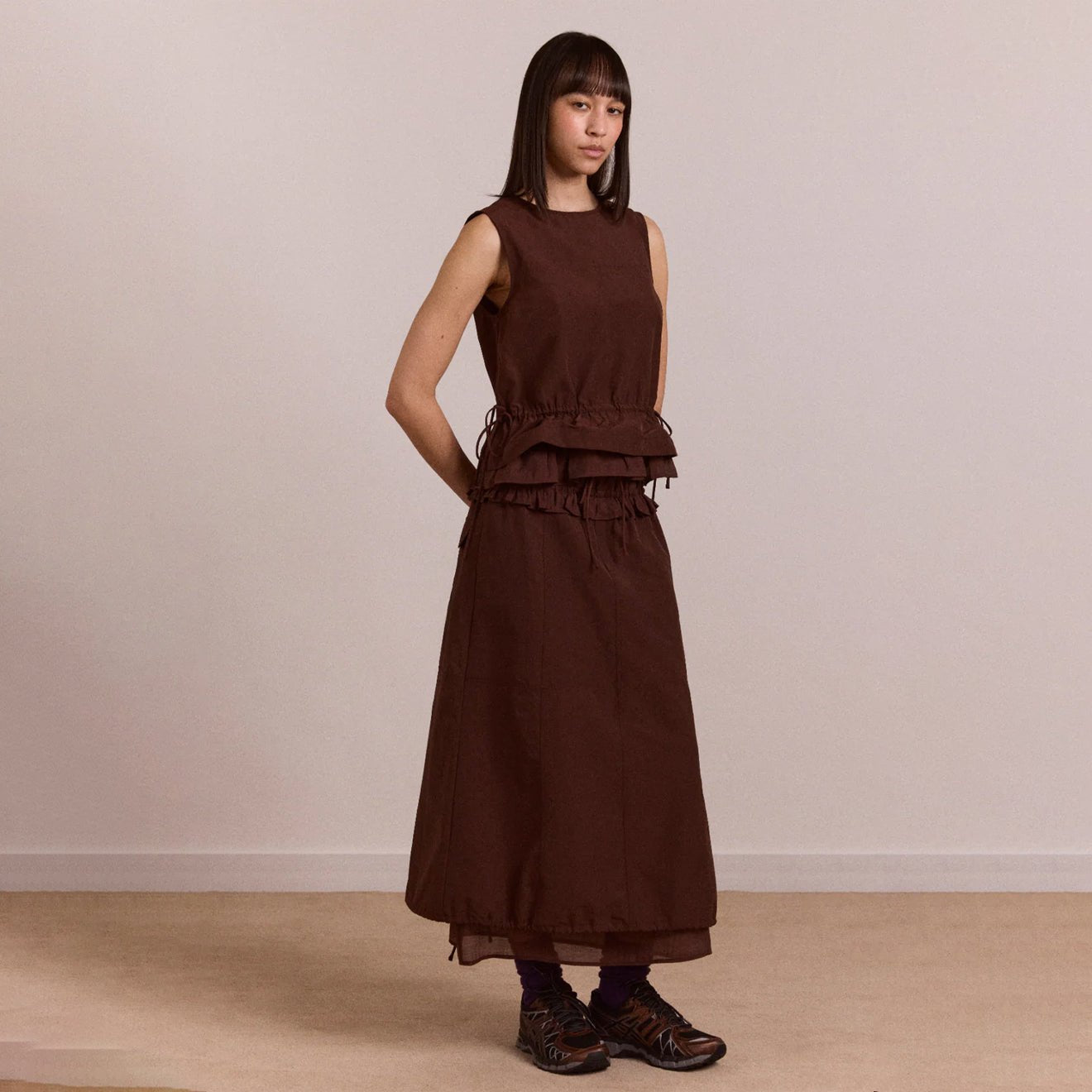 Damson Madder Womens Amber Panel Midi Skirt Choc