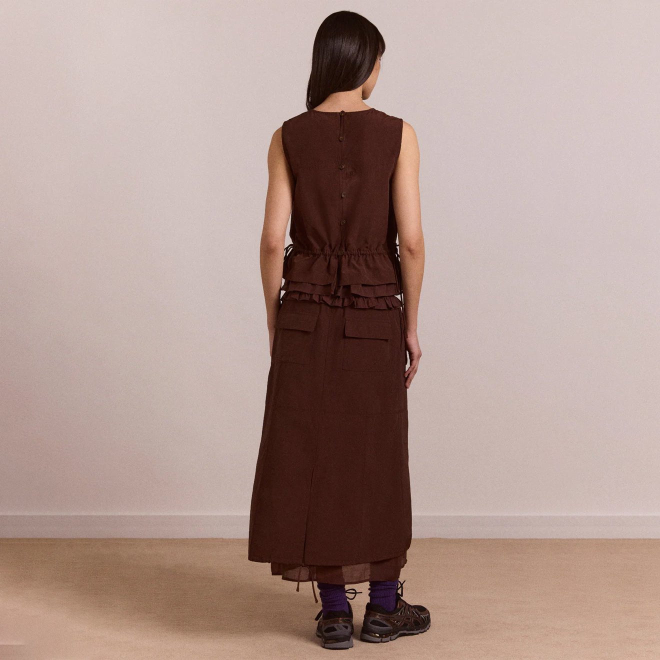 Damson Madder Womens Amber Panel Midi Skirt Choc