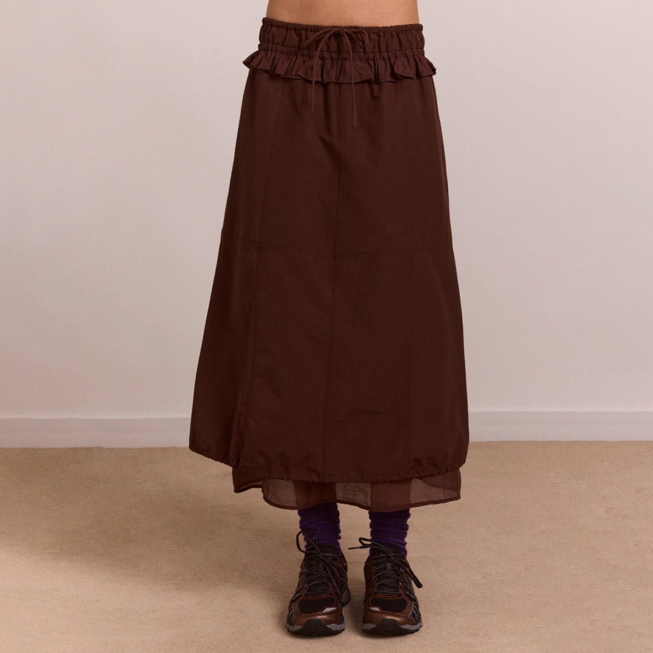 Damson Madder Womens Amber Panel Midi Skirt Choc
