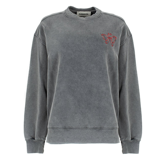 Damson Madder Womens Bow Logo Crew Neck Sweat Charcoal