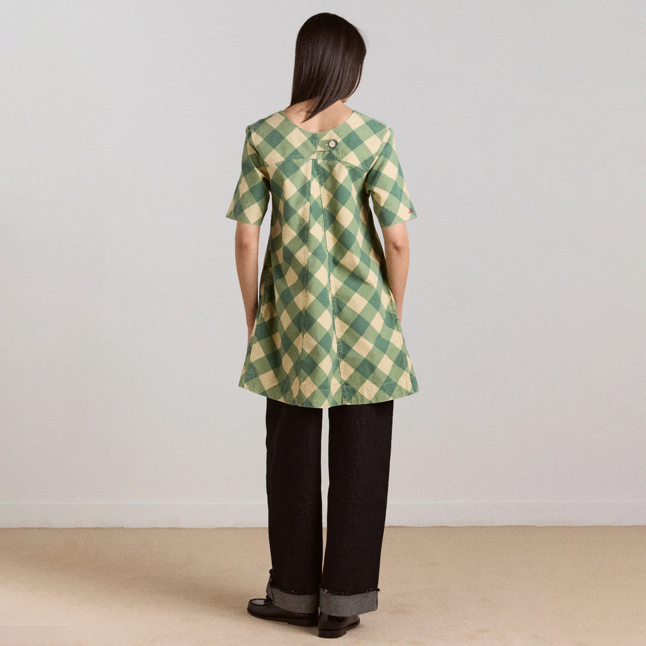 Damson Madder Womens Bridget Mini Dress Green Butter Gingham - pam pam 