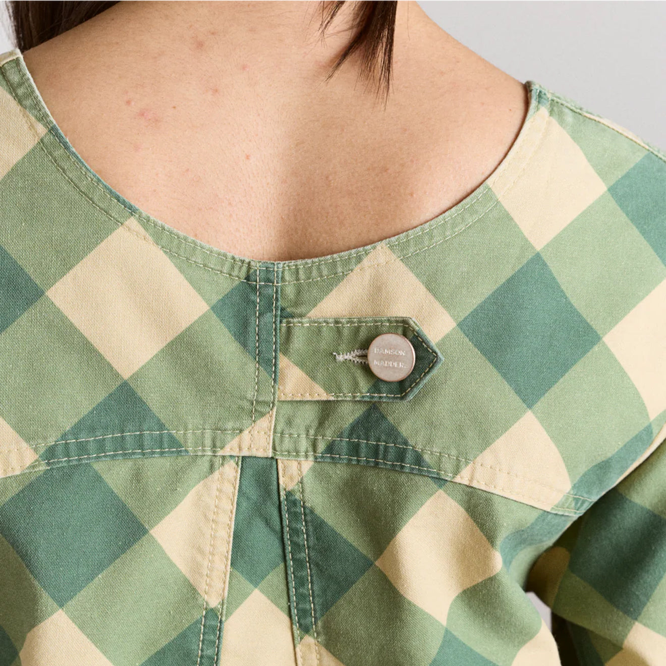 Damson Madder Womens Bridget Mini Dress Green Butter Gingham - pam pam 