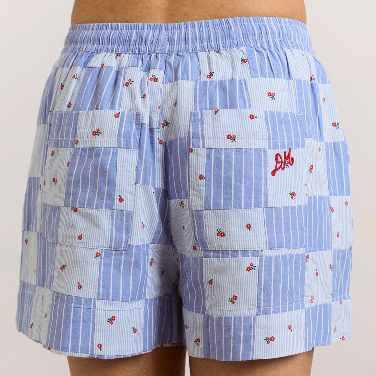 Damson Madder Womens Eluna Boxer Shorts Blue Stripe & Floral Print