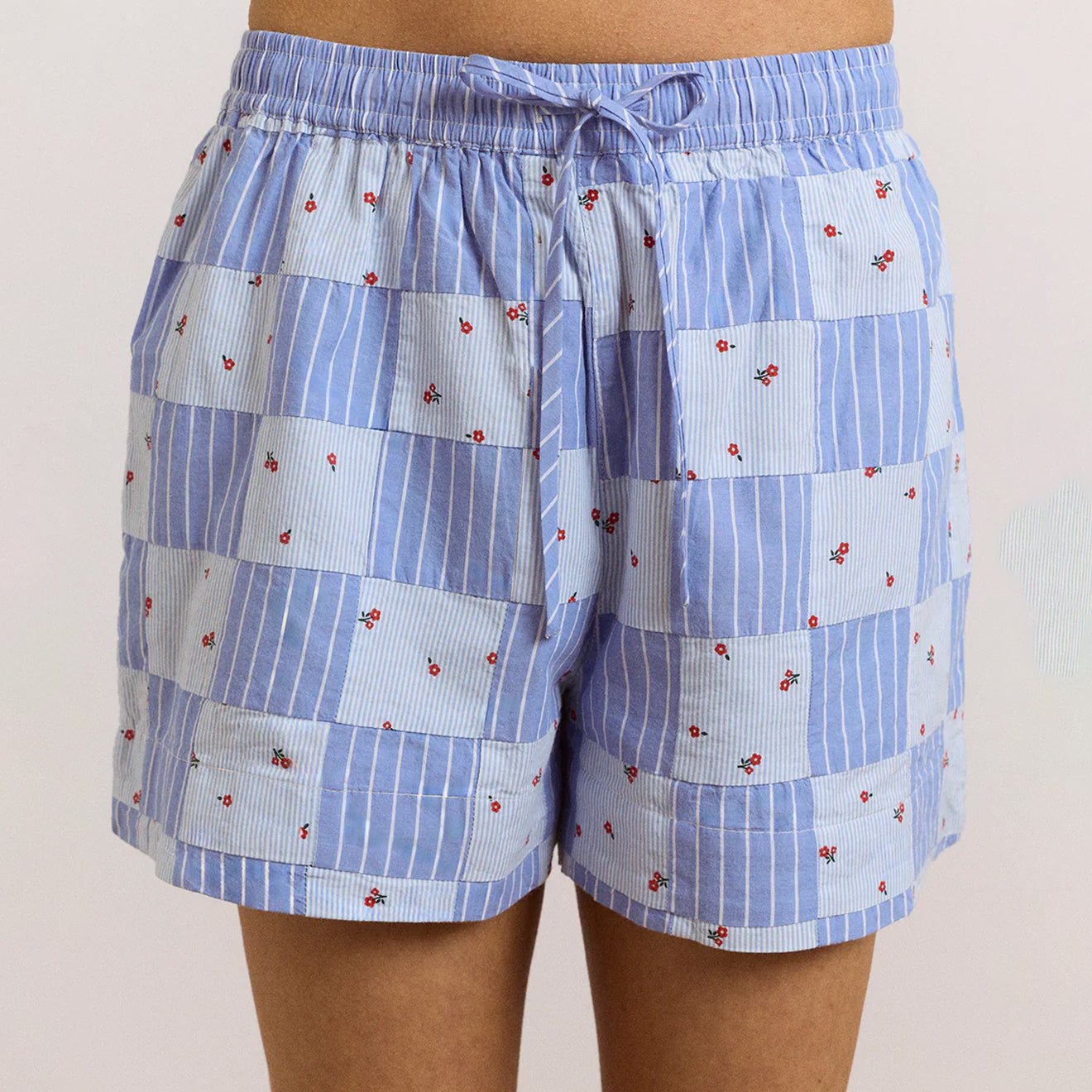 Damson Madder Womens Eluna Boxer Shorts Blue Stripe & Floral Print