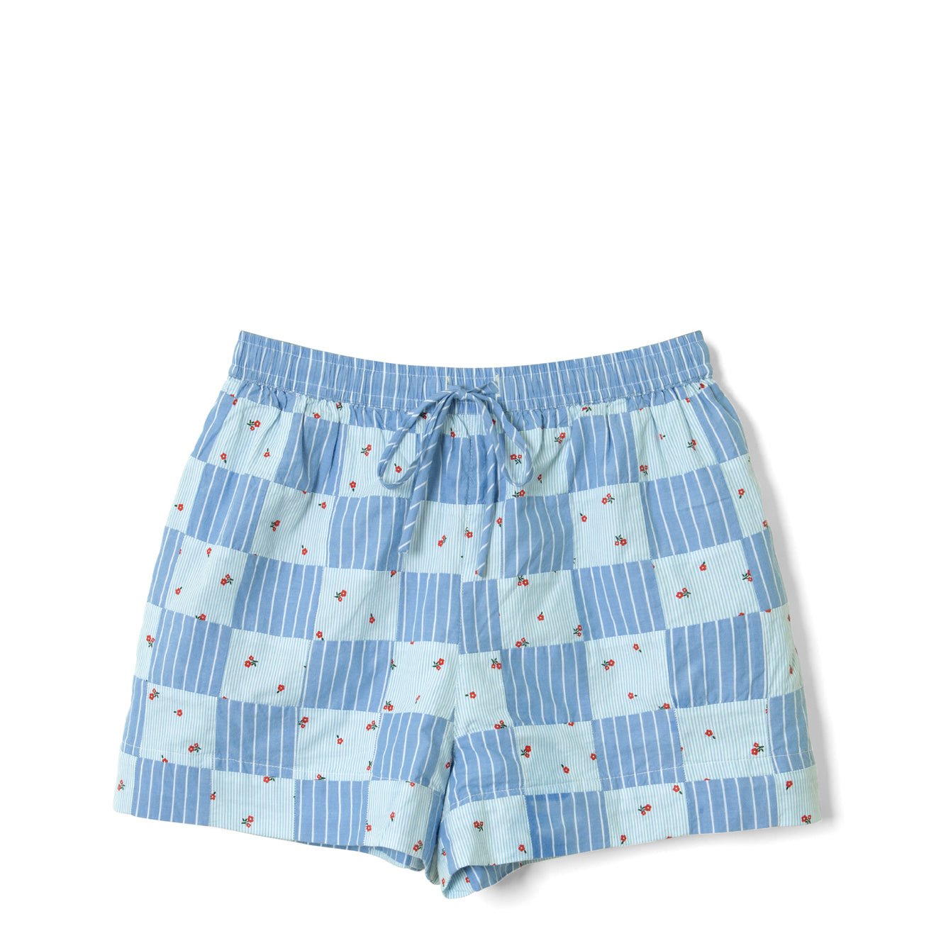 Damson Madder Womens Eluna Boxer Shorts Blue Stripe & Floral Print