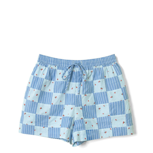 Damson Madder Womens Eluna Boxer Shorts Blue Stripe & Floral Print