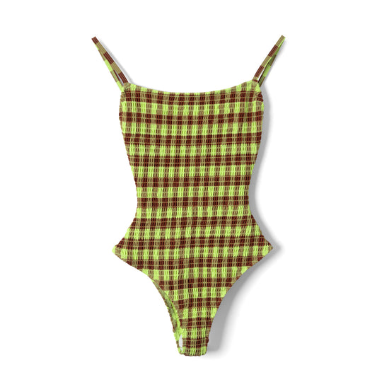 Damson Madder Womens Lilibet Swimsuit Green Check - pam pam