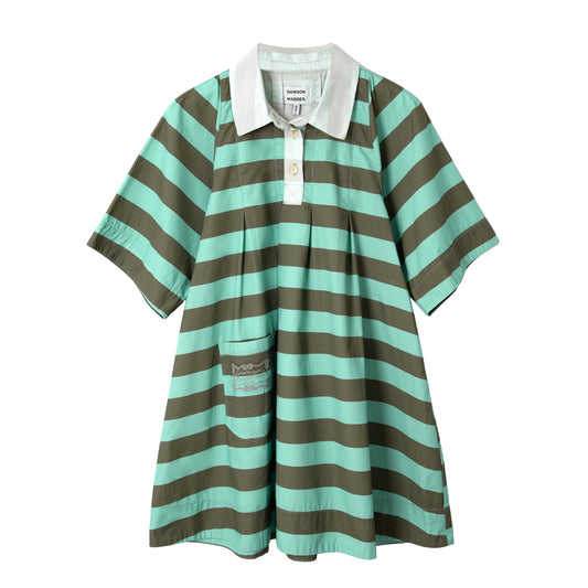 Damson Madder Womens Maggie Mini Polo Dress Aqua Olive Stripe