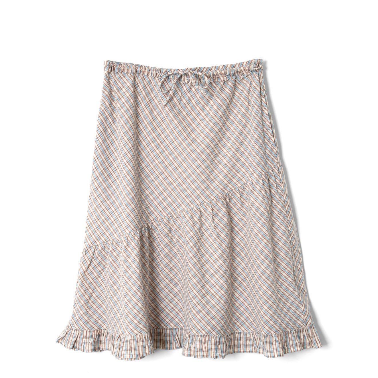 Damson Madder Womens Sigourney Ruffle Spiral Skirt Ginger Check